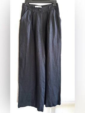Faithfull The Brand Women’s Black High-Rise Waist Wide-Leg Linen Pants
